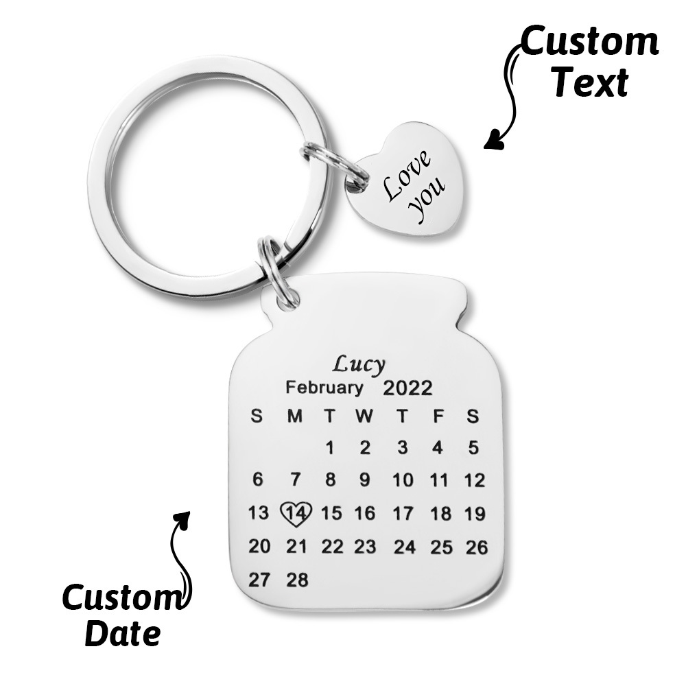 Custom Anniversary Date Calendar Keychain With Text - Great Valentine's Day Gift!