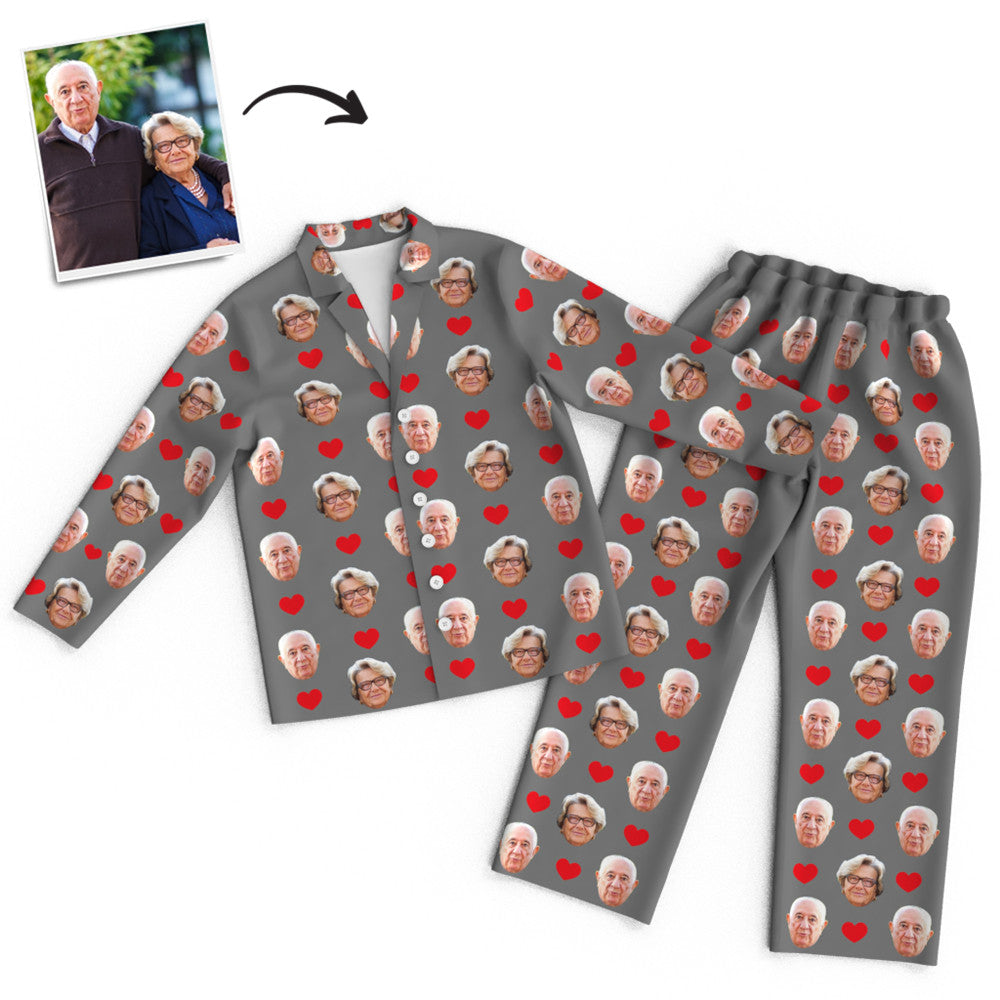 Personalized Pajama Set with Faces & Hearts - Long Sleeve, Unisex