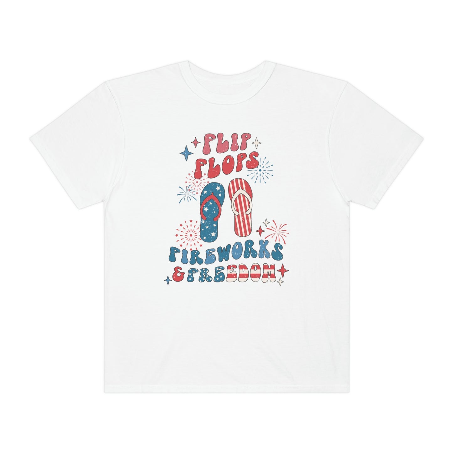 Retro 4th of July Flip Flops, Fireworks and Freedom Comfort Colors® Shirt