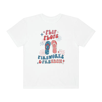 Retro 4th of July Flip Flops, Fireworks and Freedom Comfort Colors® Shirt