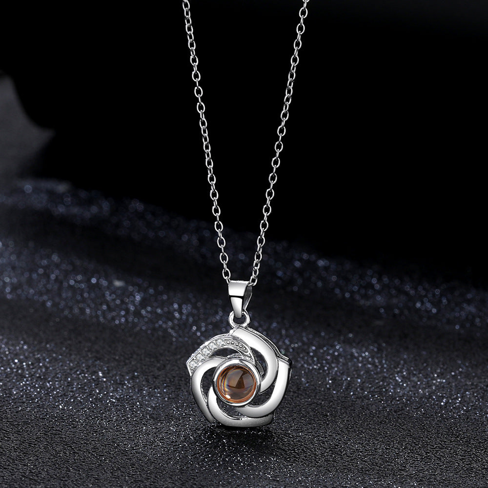 Personalized Projection Photo Flower Necklace - 925 Silver