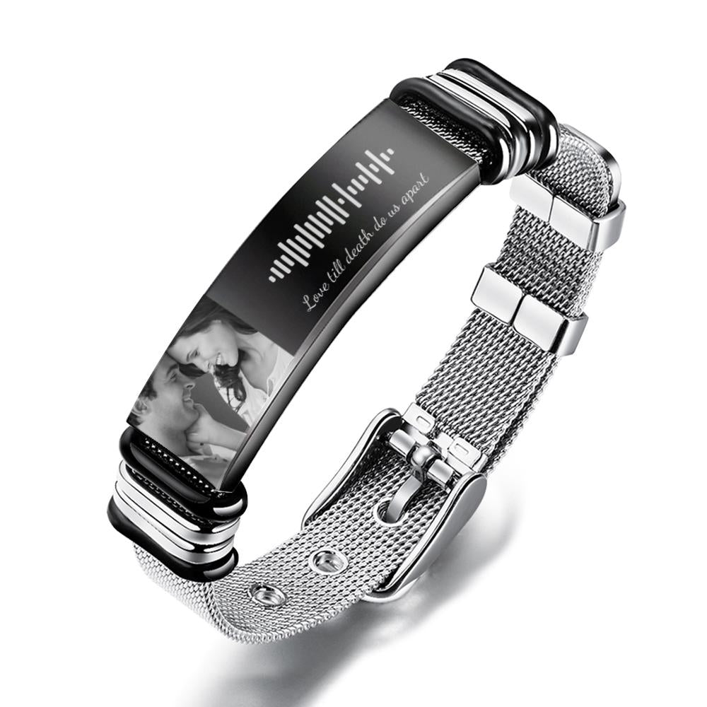 Black Personalized Scannable Music Code Mens Bracelet