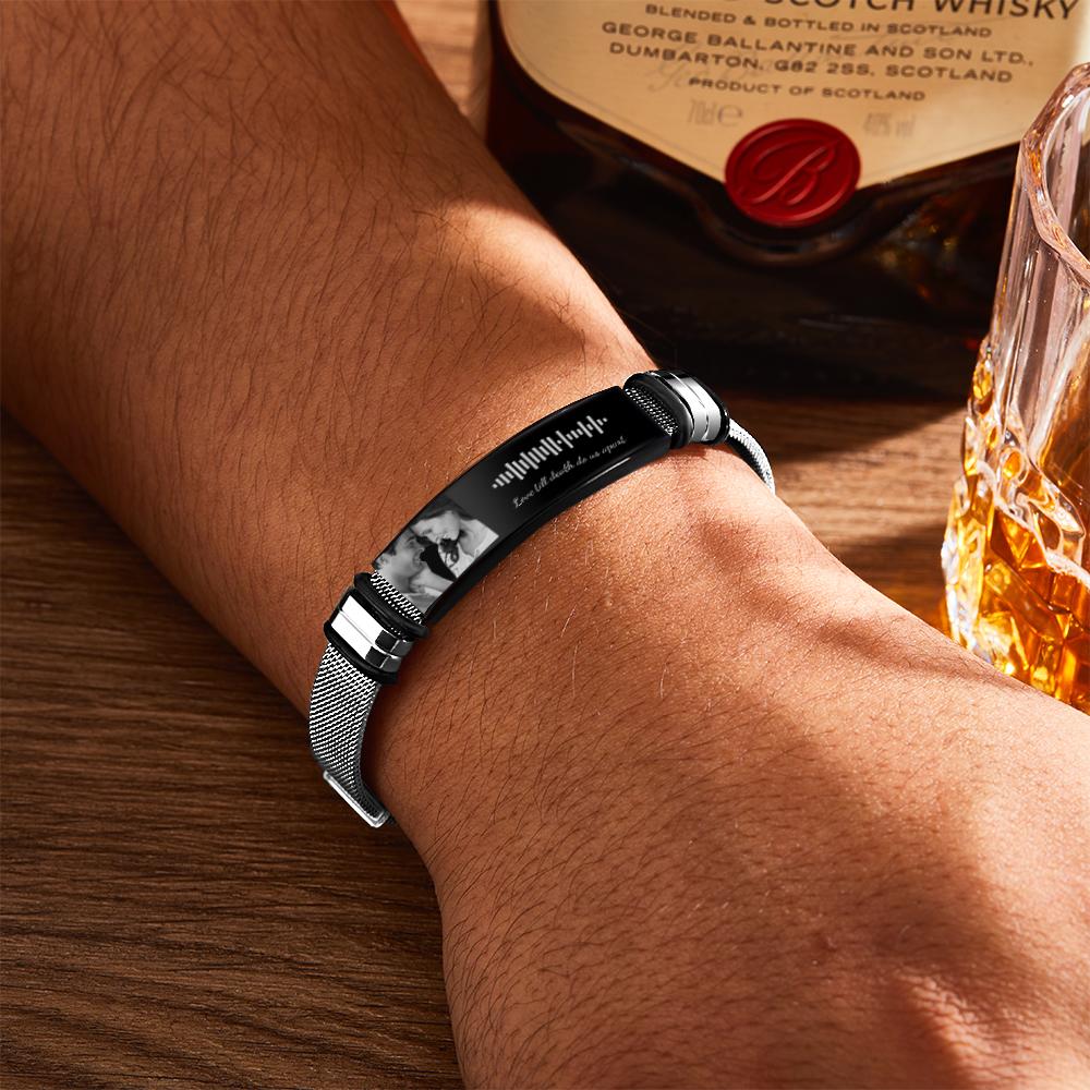 Black with bright mans hand Personalized Scannable Music Code Mens Bracelet
