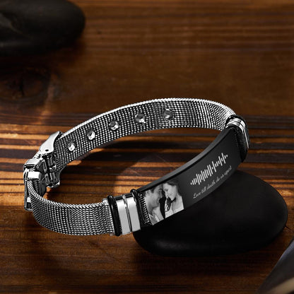 Black wood background Personalized Scannable Music Code Mens Bracelet