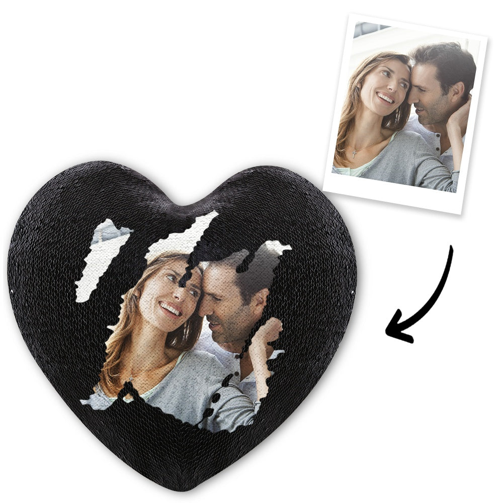 Custom Heart Magic Sequin Pillow with Photo