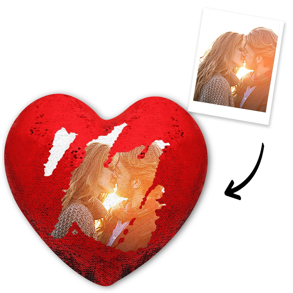 Custom Heart Magic Sequin Pillow with Photo