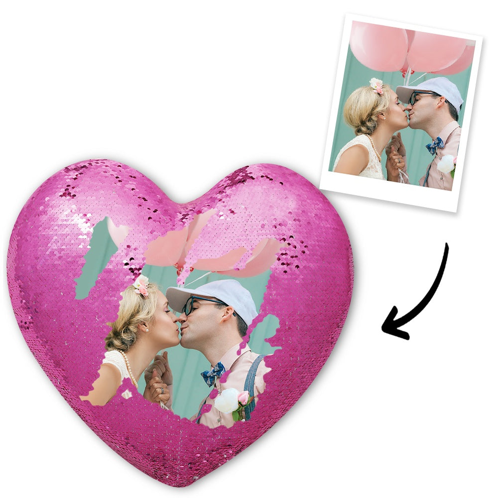 Custom Heart Magic Sequin Pillow with Photo