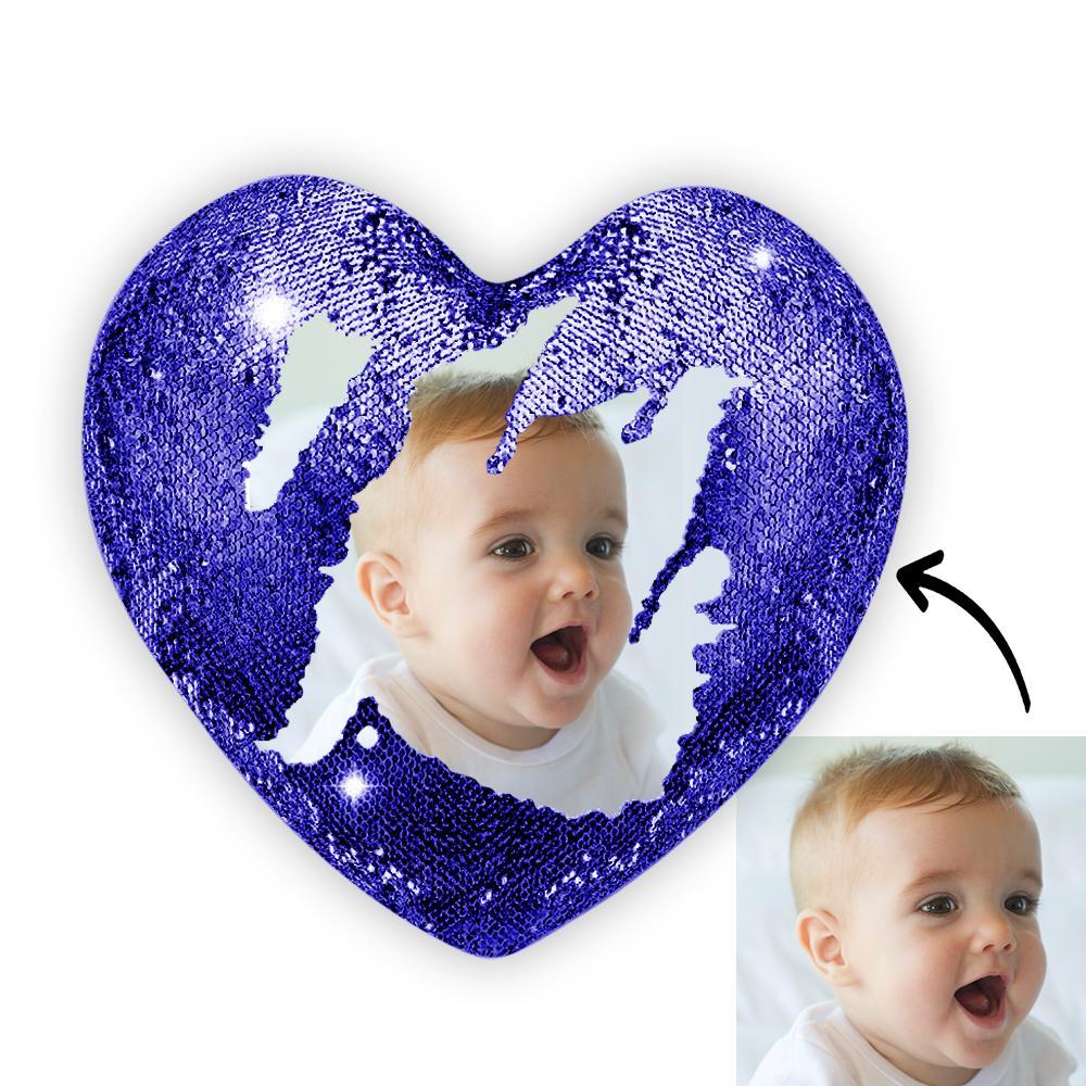 Custom Heart Magic Sequin Pillow with Photo