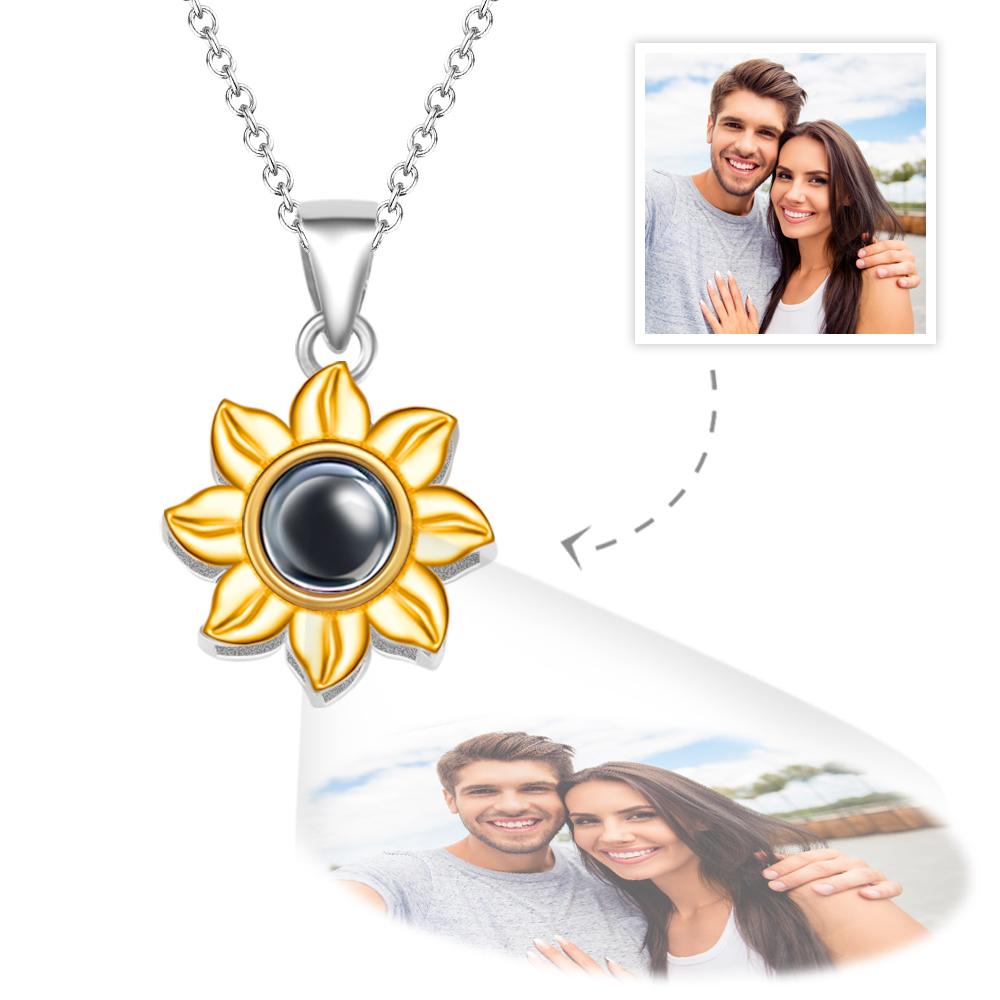 Custom Projection Photo Sun Pendant Necklace - 925 Sterling Silver