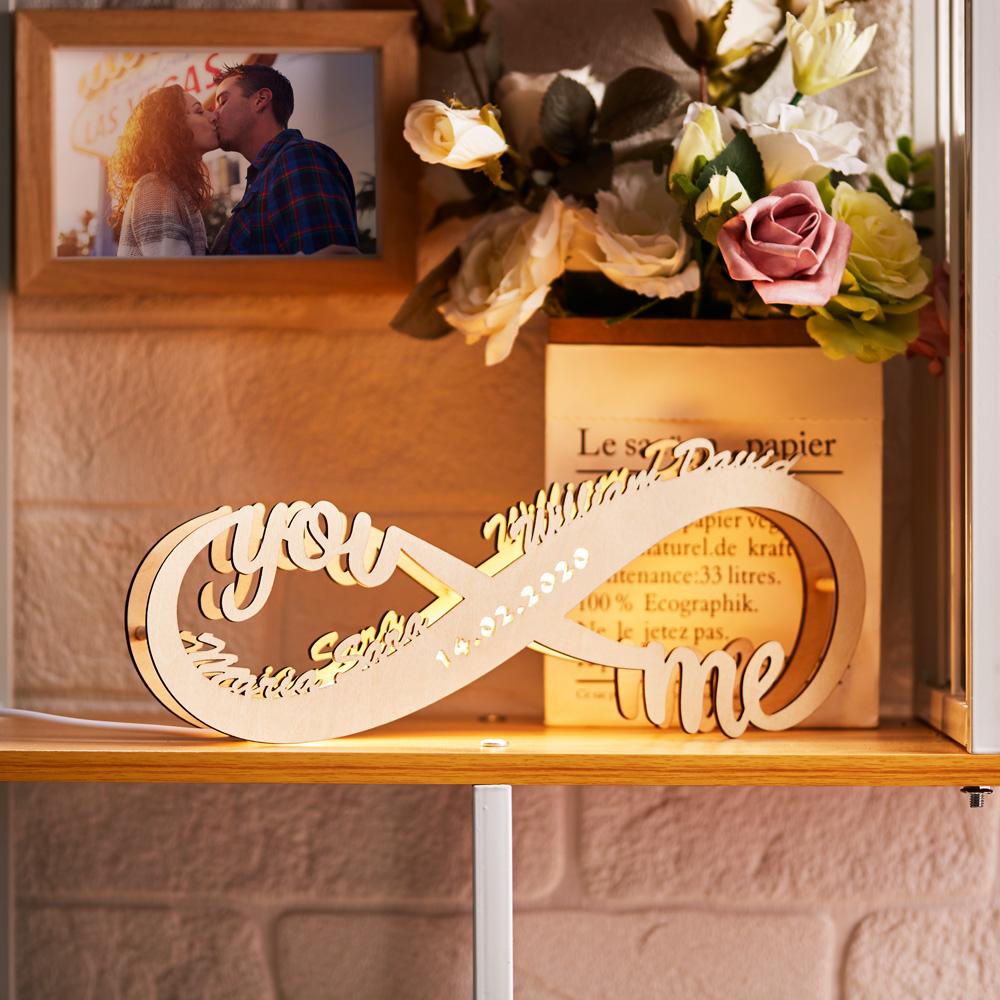 You & Me Custom Engraved Night Light Infinity Name Wood Night Lamp