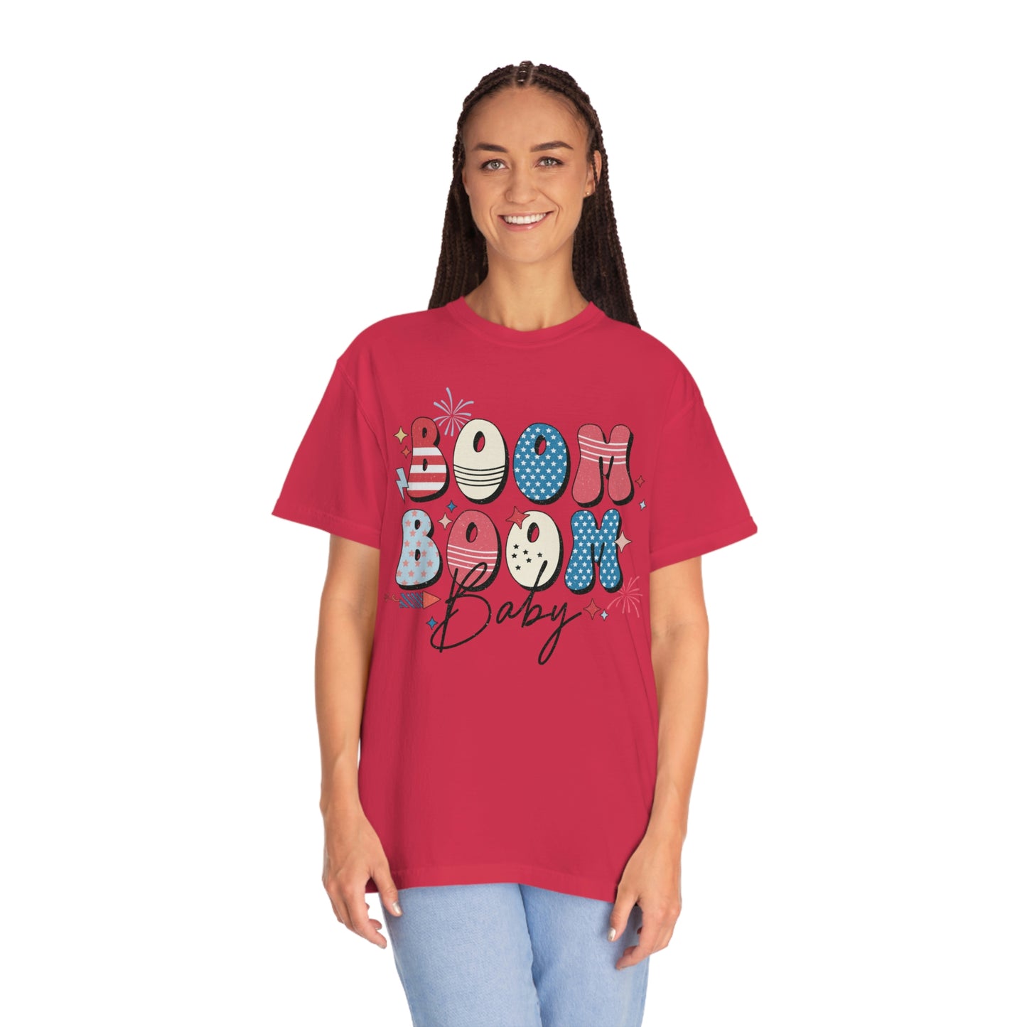 Retro Boom Boom Baby Patriotic  Comfort Colors Shirt