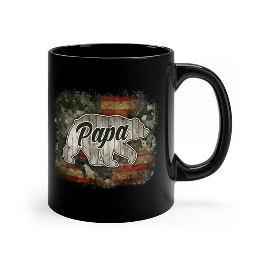 Papa Bear American Flag Black Mug