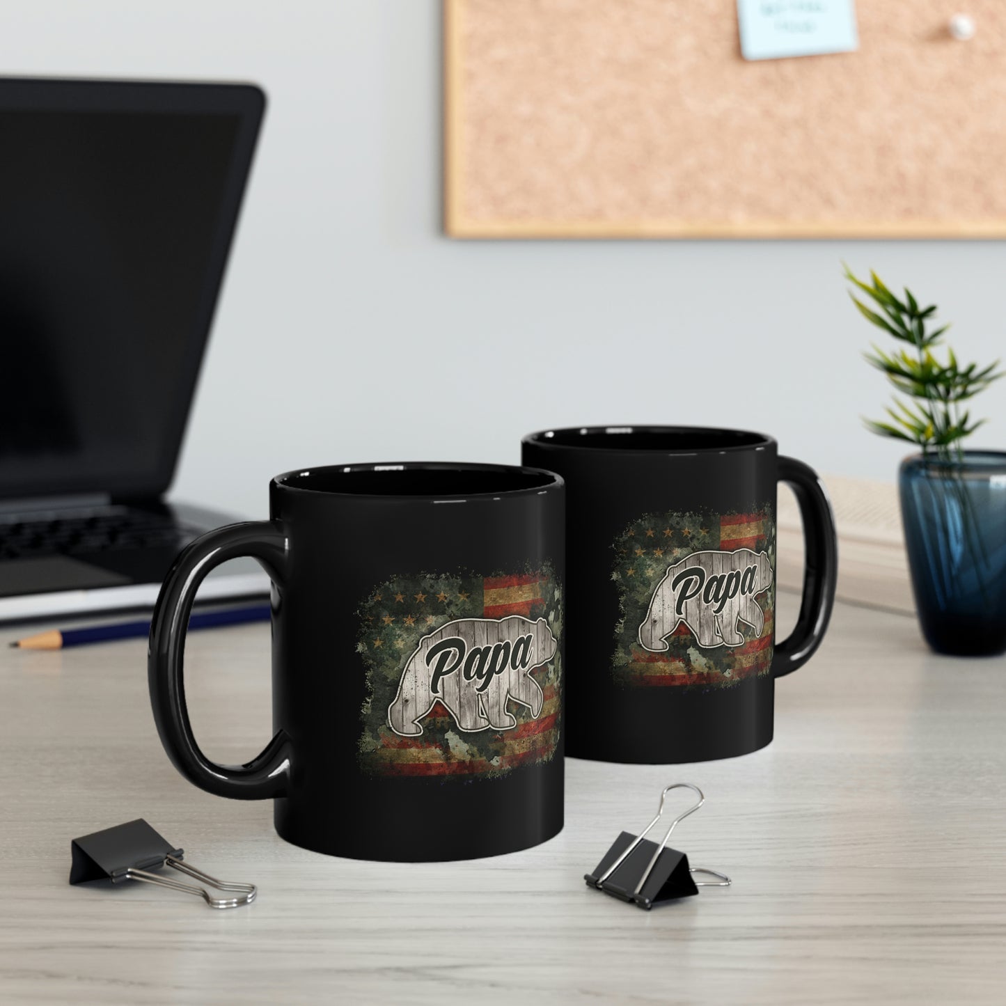 Papa Bear American Flag Black Mug