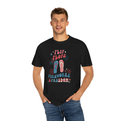 Retro 4th of July Flip Flops, Fireworks and Freedom Comfort Colors® Shirt