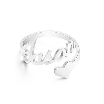 Custom Name Heart Ring - Open & Adjustable