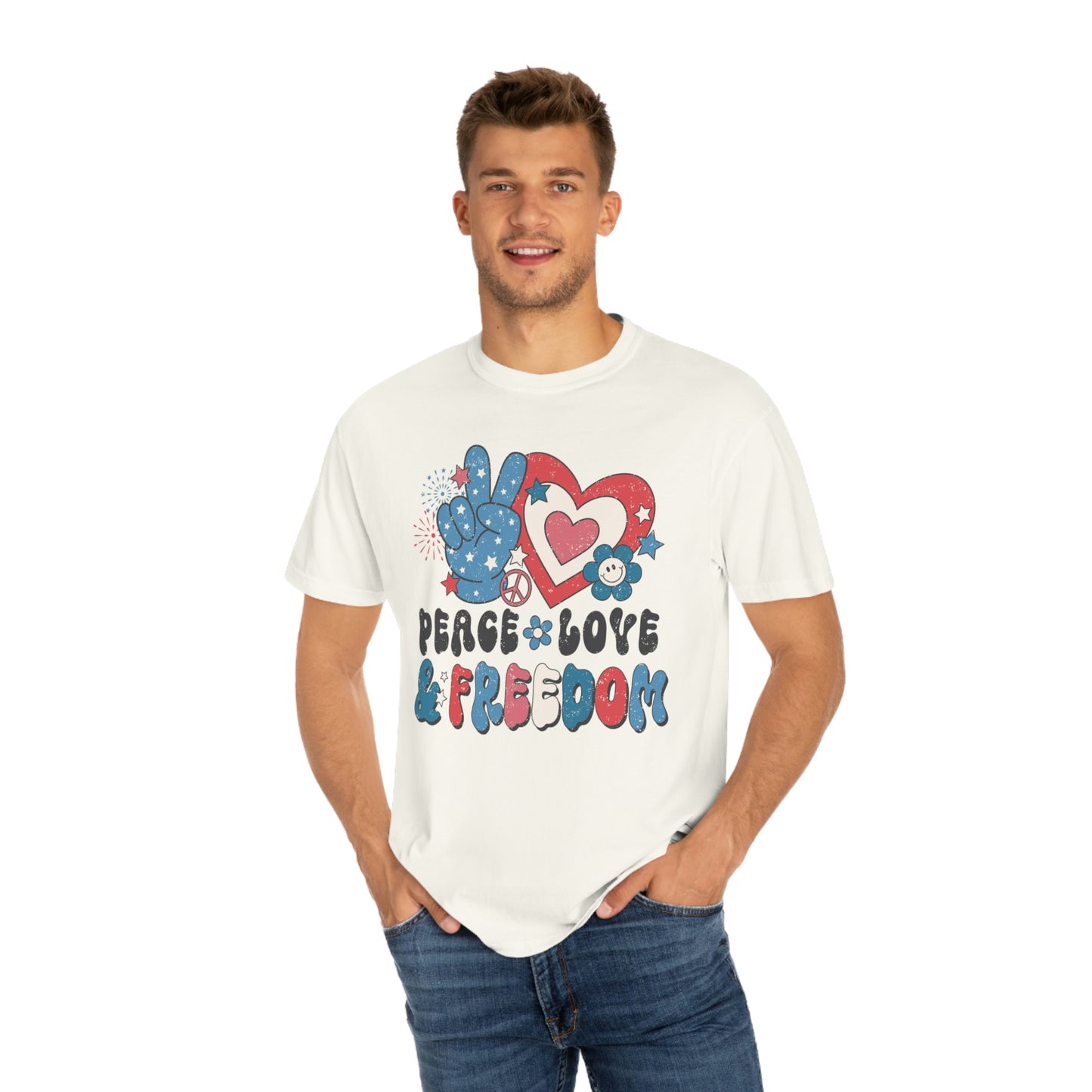 Retro 4th of July Peace, Love and Freedom Comfort Colors® shirt