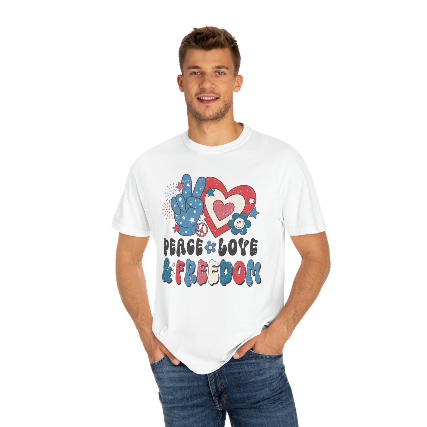 Retro 4th of July Peace, Love and Freedom Comfort Colors® shirt