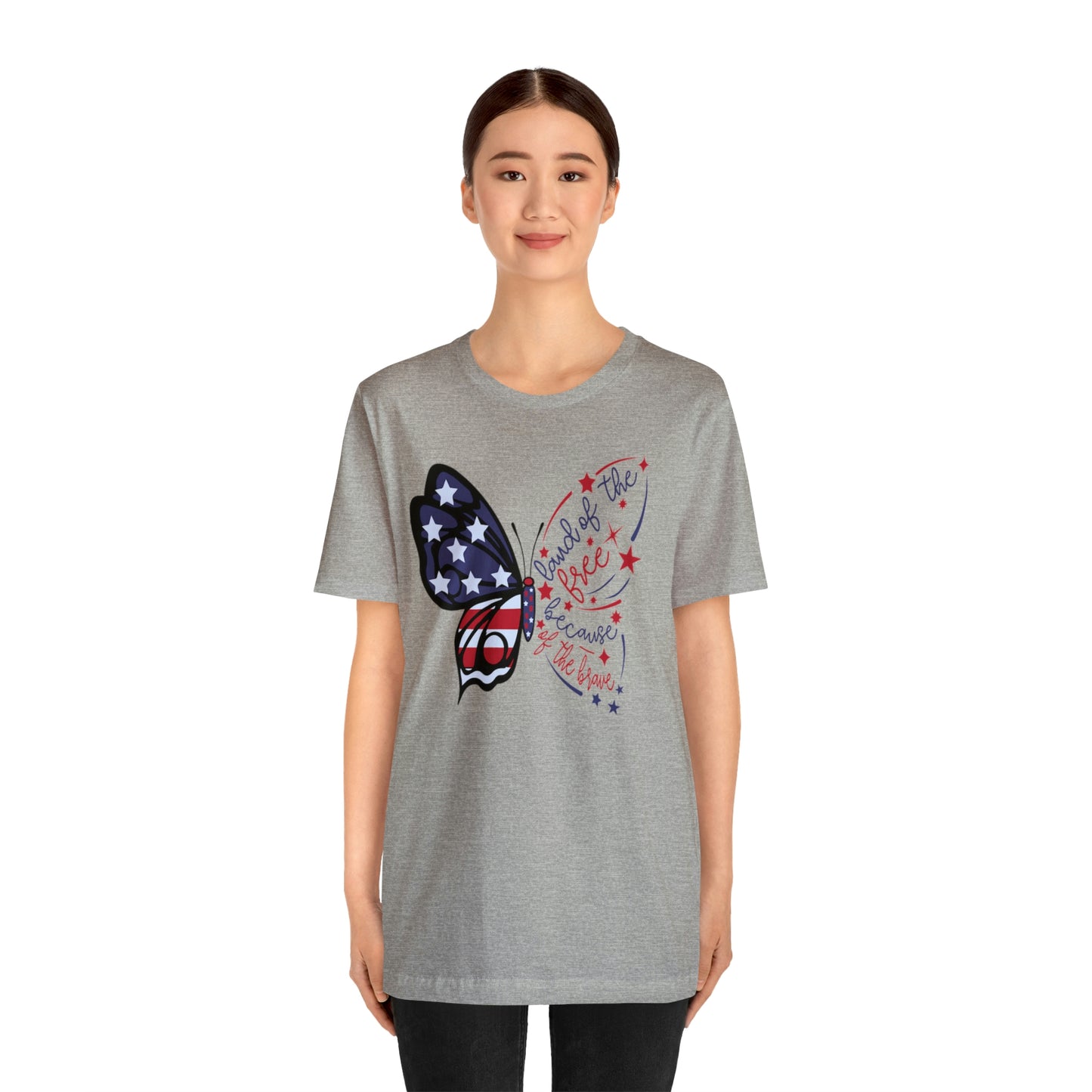 Land of the Free Because of the Brave Butterfly Shirt