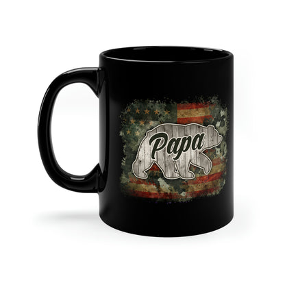 Papa Bear American Flag Black Mug