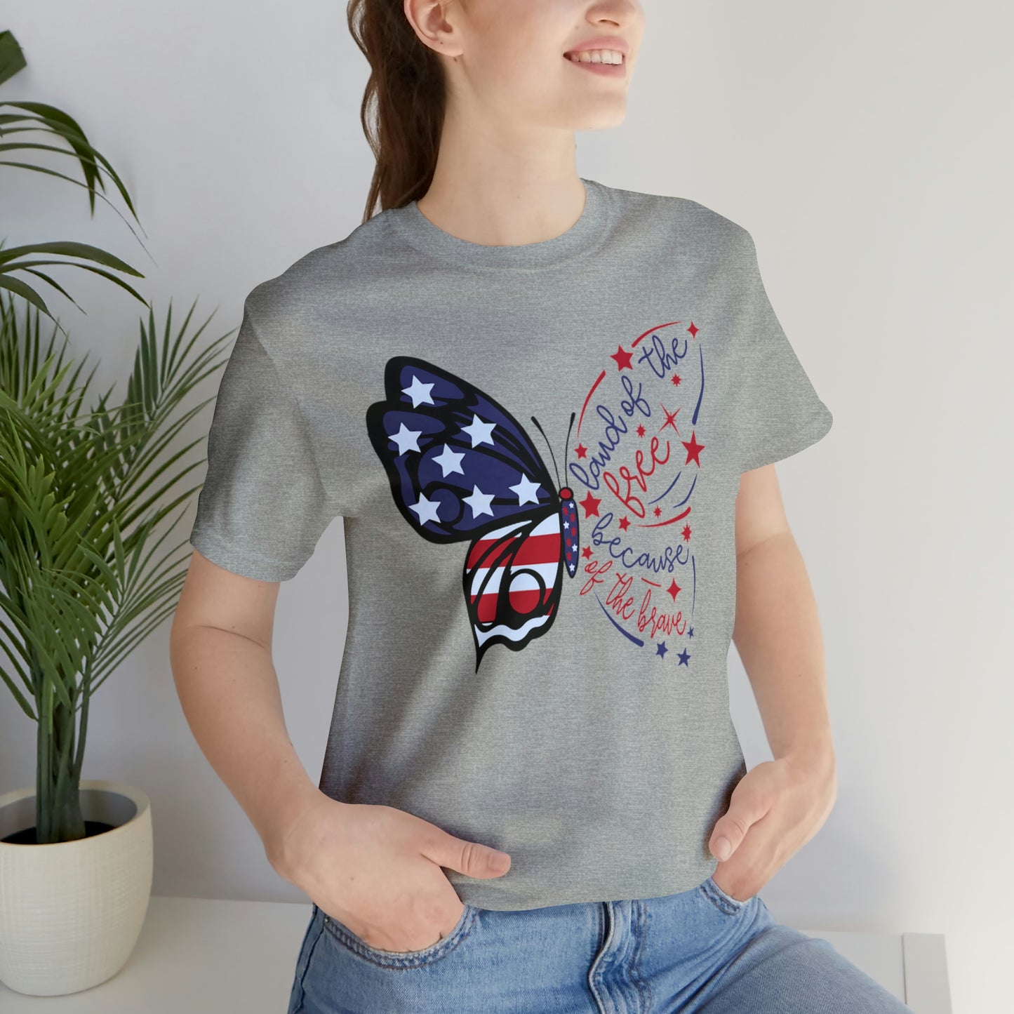 Land of the Free Because of the Brave Butterfly Shirt