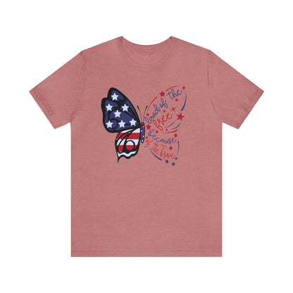 Land of the Free Because of the Brave Butterfly Shirt