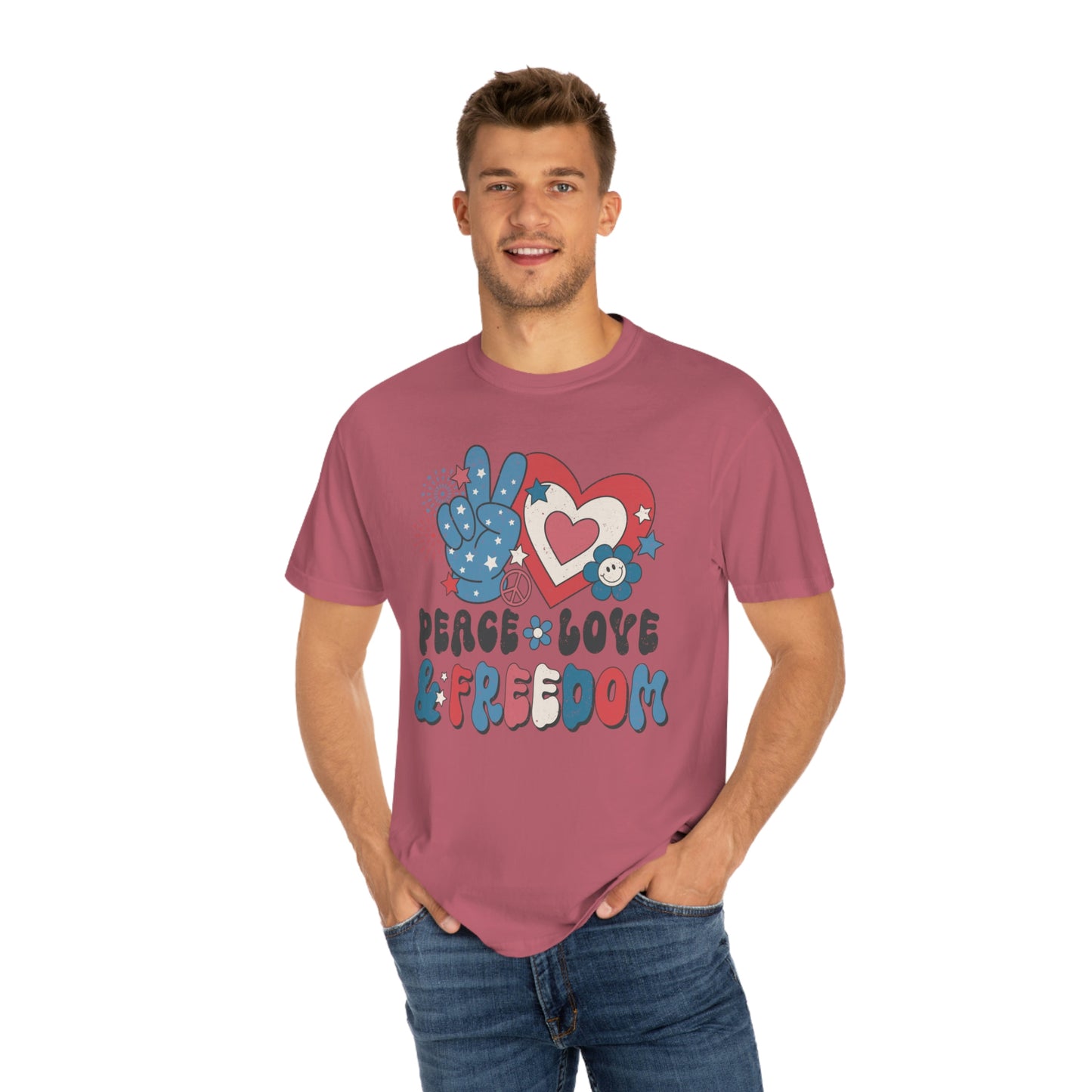 Retro 4th of July Peace, Love and Freedom Comfort Colors® shirt