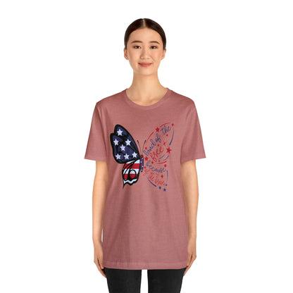 Land of the Free Because of the Brave Butterfly Shirt